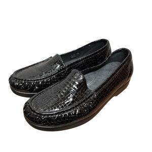 SAS Simplify Black Patent Leather Shoes Crocodile Loafers Size 6 EU‎ 36